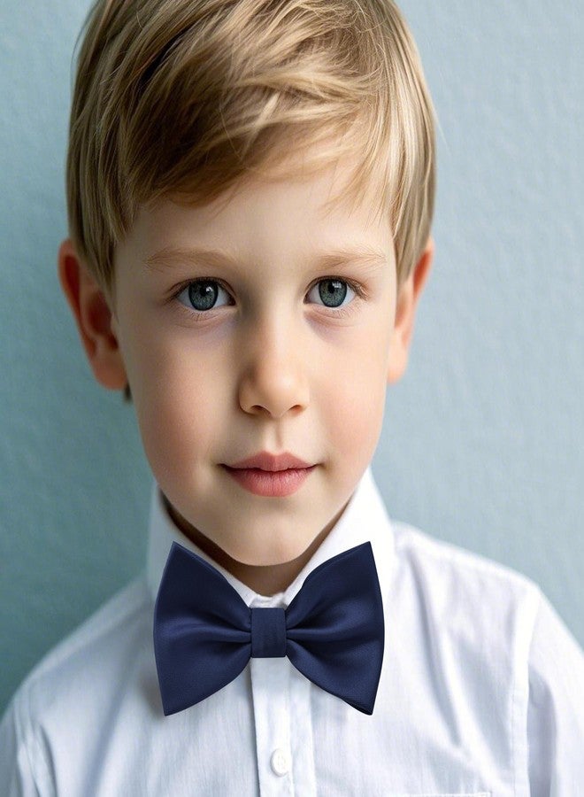 Branduce Navy Blue Bow Ties for Boys Pre Tied Toddler Bow Tie Adjustable Silk Blend Kids Bowties for Wedding Party (BB12-06) - Image 2